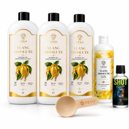 Ylang Absolute 500 ml + 3× prací gél 1 l + Shot a odmerka ZADARMO